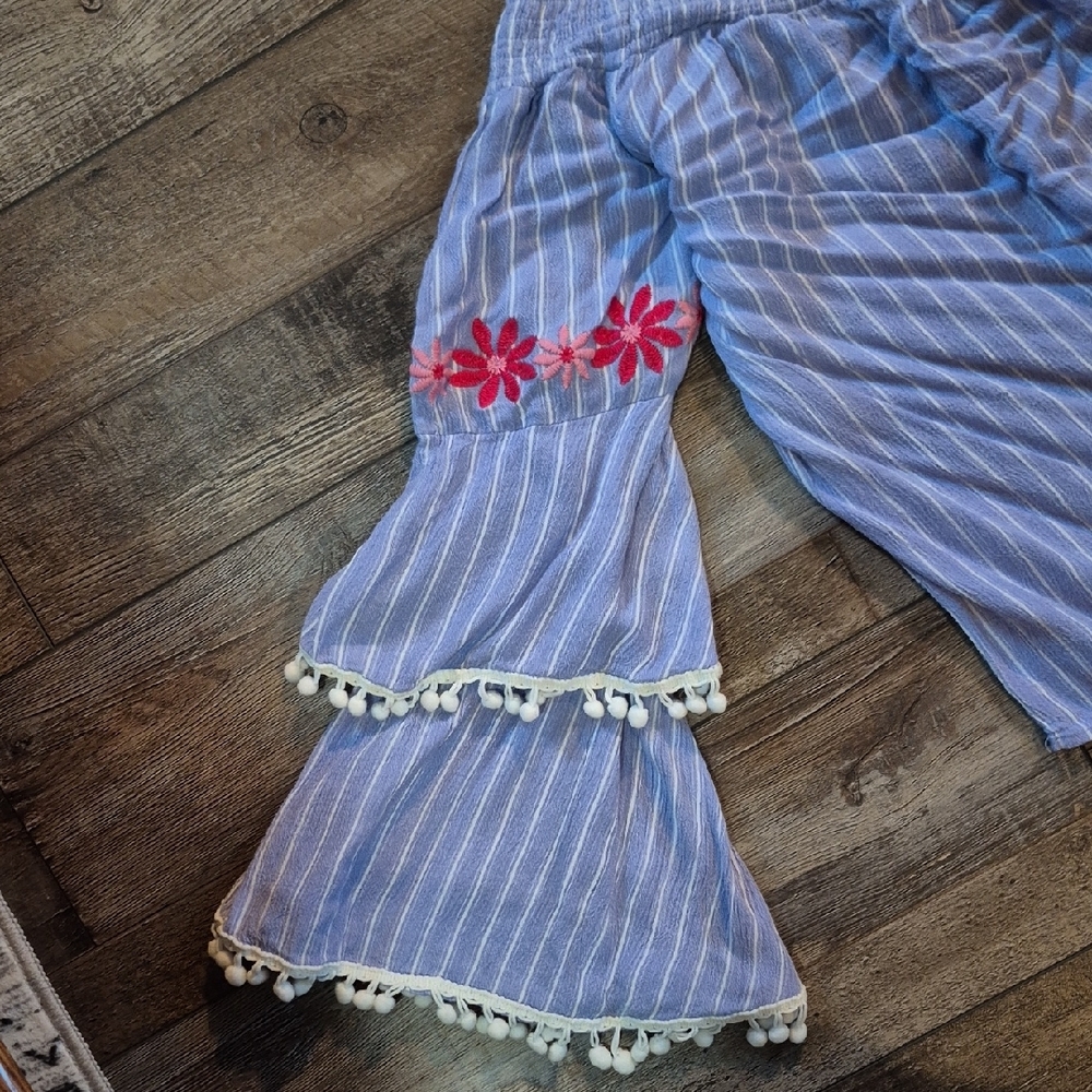 Striped Off-Shoulder Bell Sleeve Top - Picture 2 of 6